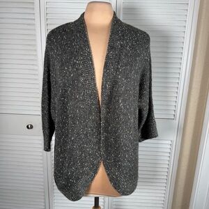 Chico’s Textured Open Cardigan Size 1 Metallic Knit 3/4 Sleeve Chic